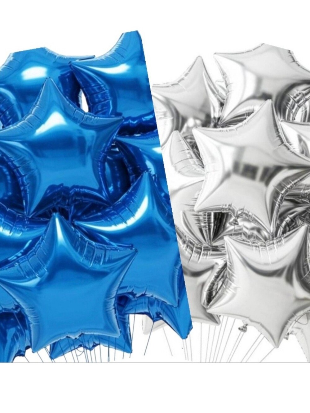 28 Silver & Blue Star Shape Foil Balloons